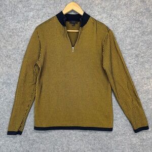 COS Textured Organic Sweater Mens Small Quarter Zip Black Yellow Mock Neck Knit